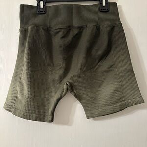 Olive Green Ribbed Biker Shorts